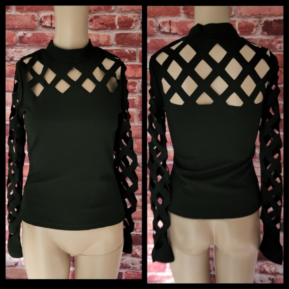 Black Caged Cut Out Shirt XS, M, L NWOT - Picture 4 of 5